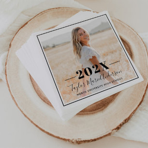 Serviette En Papier 2025 Minimaliste Black Photo Graduation Party