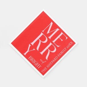 Serviette En Papier 2025 Moderne Noël Joyeux et Lumineux Rouge Rose