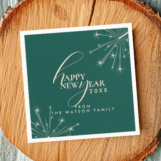 Serviette En Papier 2026 Happy New Year Classy Modern Typography Teal