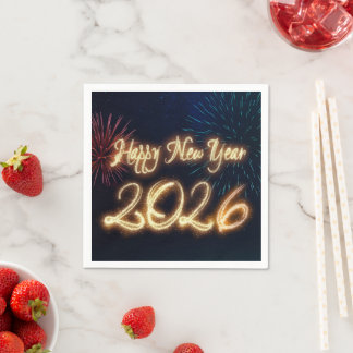 Serviette En Papier 2026 Sparkling Happy New Year Fireworks