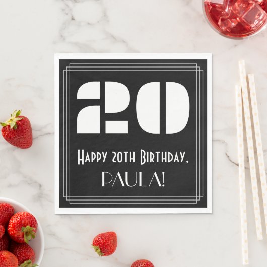 Serviette En Papier 20e anniversaire : Art Déco Inspiré Look "20" + No (En situation)