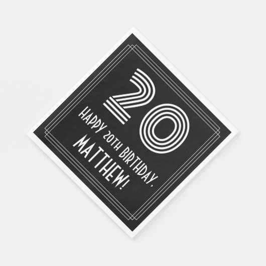 Serviette En Papier 20e anniversaire : Art Déco Inspiré Look "20" + No (Coin)