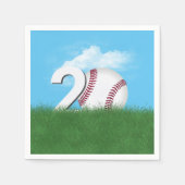 Serviette En Papier 20e Anniversaire Baseball En Herbe Verte (Devant)