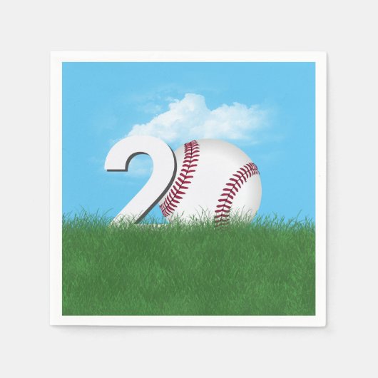 Serviette En Papier 20e Anniversaire Baseball En Herbe Verte (Devant)