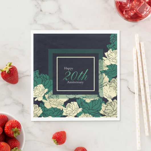 Serviette En Papier 20e anniversaire émeraude vert rose imprimer servi (En situation)