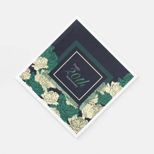 Serviette En Papier 20e anniversaire émeraude vert rose imprimer servi (Coin)