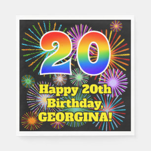 Serviette En Papier 20e anniversaire : Fun Motif Fireworks + Rainbow 2
