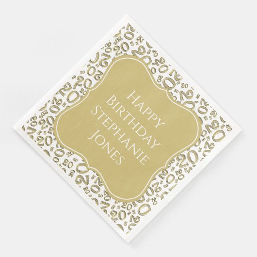Serviette En Papier 20e anniversaire Gold/White Random Number Motif (Coin)