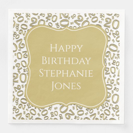Serviette En Papier 20e anniversaire Gold/White Random Number Motif (Devant)