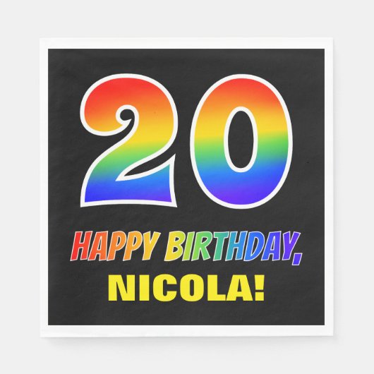 Serviette En Papier 20e anniversaire : Gras, Amusant, Simple, Arc-en-c (Devant)