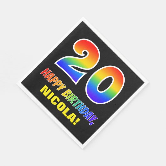 Serviette En Papier 20e anniversaire : Gras, Amusant, Simple, Arc-en-c (Coin)