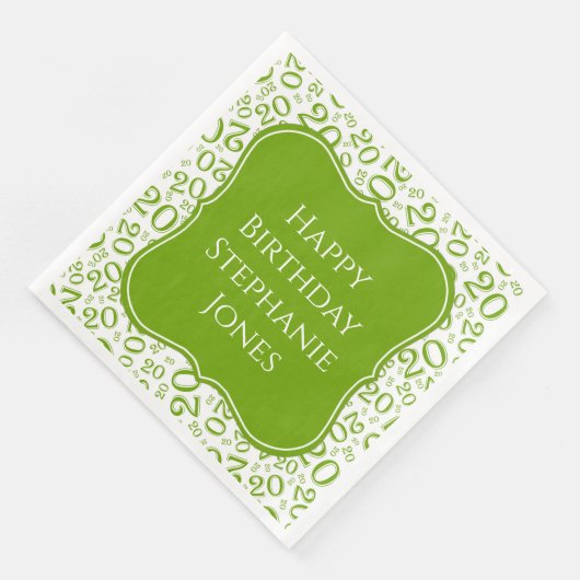 Serviette En Papier 20e anniversaire Green Random Numéro 20 Motif (Coin)