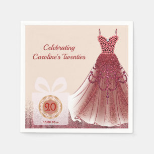 Serviette En Papier 20e Anniversaire Luxe Paillettes Rouge Rubis