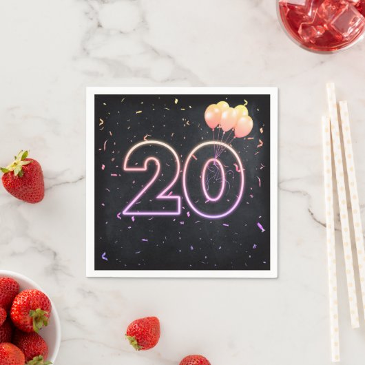 Serviette En Papier 20e anniversaire Neon Connexion serviettes noires (En situation)
