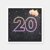 Serviette En Papier 20e anniversaire Neon Connexion serviettes noires (Devant)