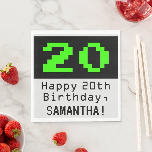 Serviette En Papier 20e anniversaire - Nerdy / Geeky Style "20" & Nom (En situation)