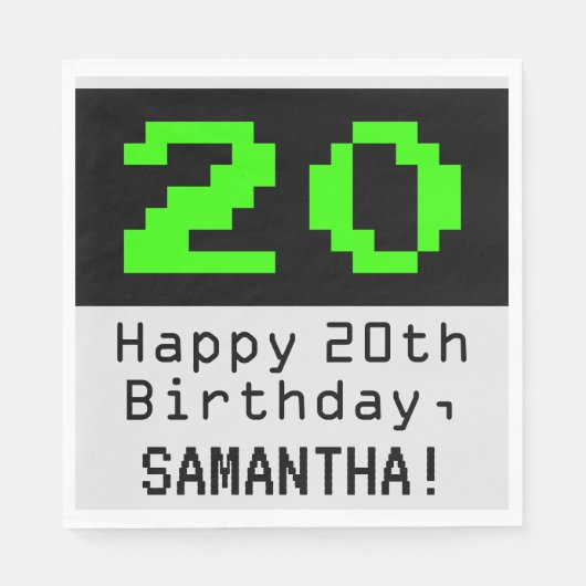 Serviette En Papier 20e anniversaire - Nerdy / Geeky Style "20" & Nom (Devant)
