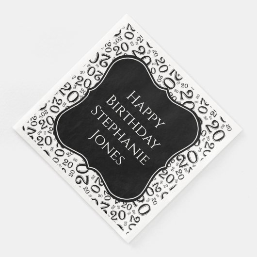 Serviette En Papier 20e anniversaire Noir/Blanc Random Numéro Motif (Coin)
