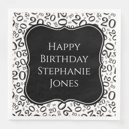Serviette En Papier 20e anniversaire Noir/Blanc Random Numéro Motif (Devant)