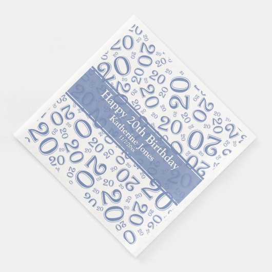 Serviette En Papier 20e anniversaire Random Number Motif Bleu/Blanc (Coin)
