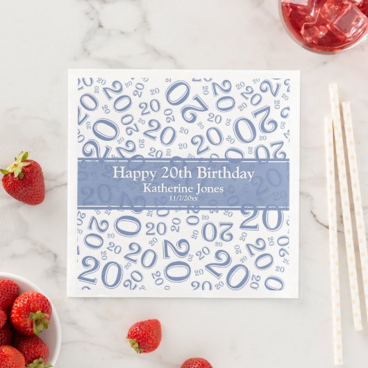 Serviette En Papier 20e anniversaire Random Number Motif Bleu/Blanc (En situation)