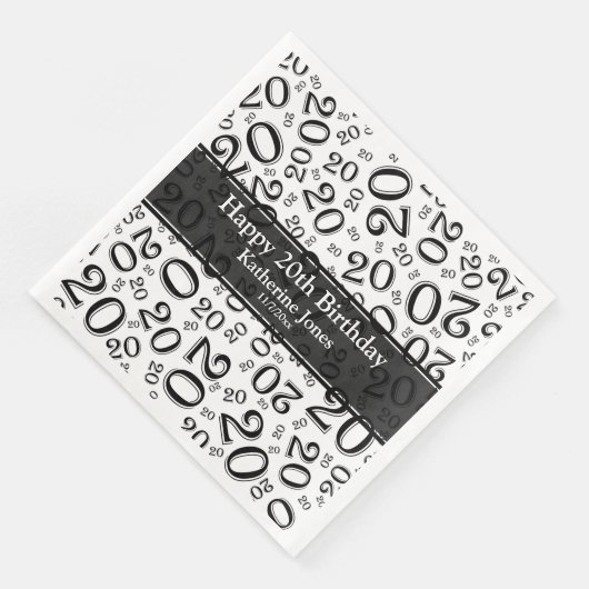 Serviette En Papier 20e anniversaire Random Number Motif noir/blanc (Coin)