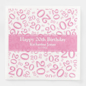 Serviette En Papier 20e anniversaire Random Number Motif rose/blanc (Devant)