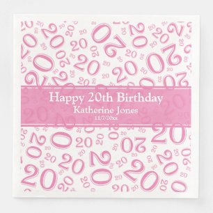 Serviette En Papier 20e anniversaire Random Number Motif rose/blanc