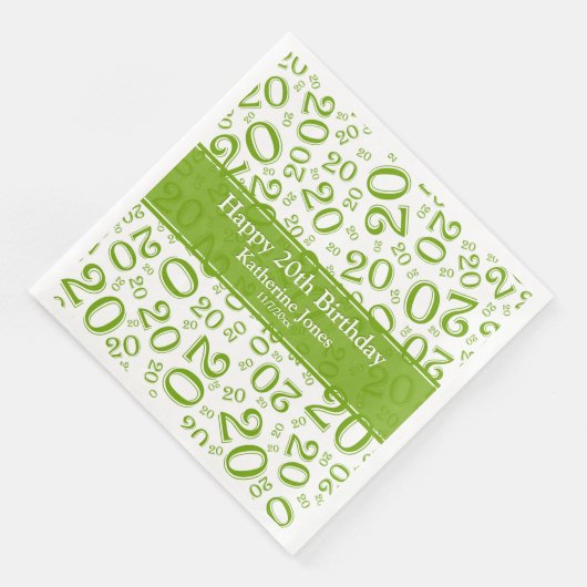 Serviette En Papier 20e anniversaire Random Numéro Motif Vert/Blanc (Coin)