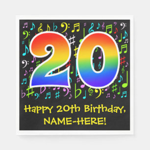 Serviette En Papier 20e anniversaire - Symboles de musique colorée, Ar