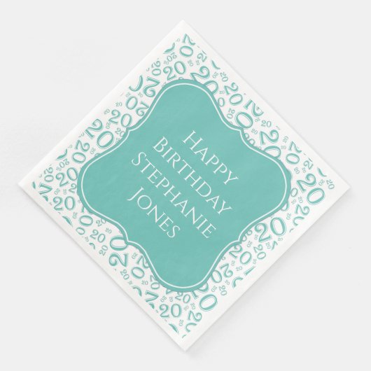 Serviette En Papier 20e anniversaire Turquoise Random Numéro 20 Motif  (Coin)