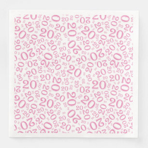 Serviette En Papier 20th Age Nombre Aléatoire Motif Rose/Blanc