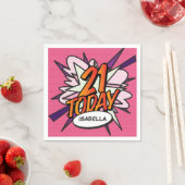 Serviette En Papier 21 AUJOURD'HUI Fun Retro Comic Book Rose (En situation)