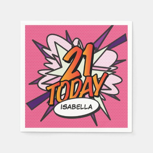Serviette En Papier 21 AUJOURD'HUI Fun Retro Comic Book Rose (Devant)