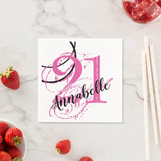 Serviette En Papier 21e anniversaire Abstrait Papier rose serviettes (En situation)