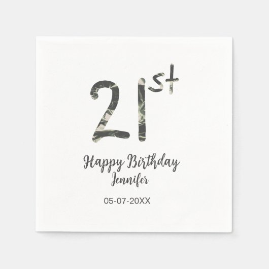 Serviette En Papier 21e anniversaire ajouter nom date année noire modè (Devant)