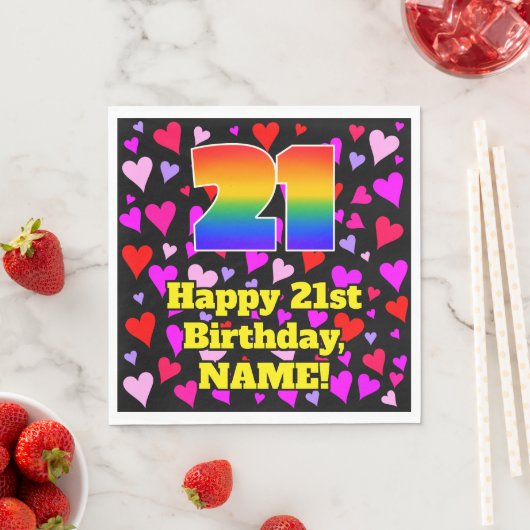 Serviette En Papier 21e anniversaire : Amour Hearts Motif, Arc-en-ciel (En situation)