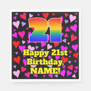 Serviette En Papier 21e anniversaire : Amour Hearts Motif, Arc-en-ciel