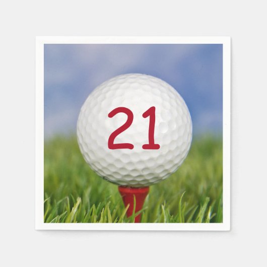 Serviette En Papier 21e anniversaire balle de golf blanche sur tee rou (Devant)