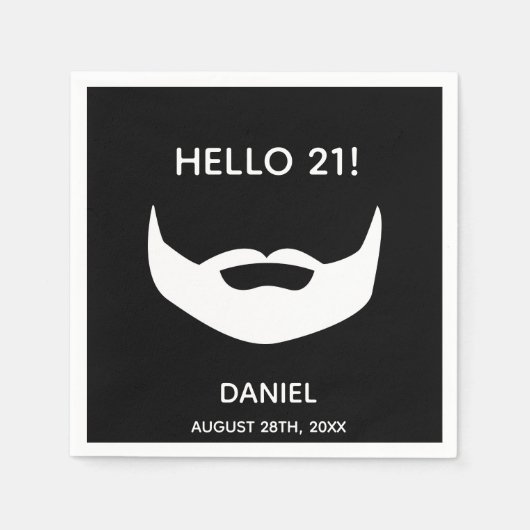 Serviette En Papier 21e anniversaire barbe blanche noire amusant homme (Devant)