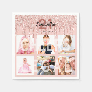 Serviette En Papier 21e anniversaire blush rose rose or parties scinti