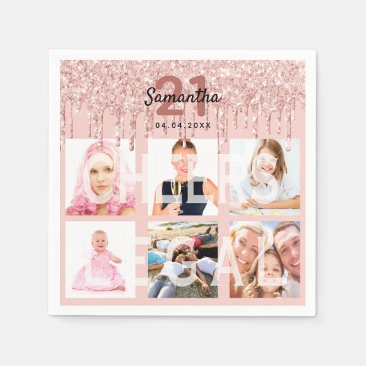 Serviette En Papier 21e anniversaire blush rose rose or parties scinti (Devant)