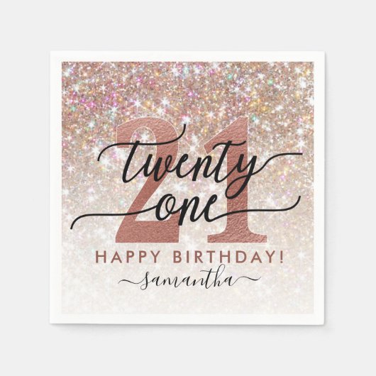 Serviette En Papier 21e anniversaire Chic Parties scintillant Ombre (Devant)