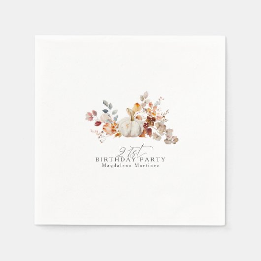 Serviette En Papier 21e anniversaire Citrouille blanc automne fleurs P (Devant)