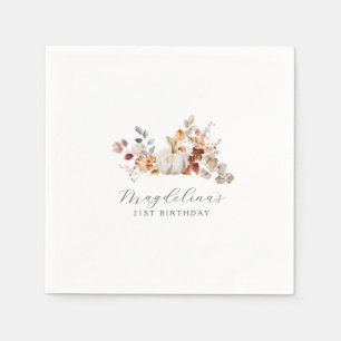 Serviette En Papier 21e anniversaire Citrouille blanc automne fleurs P