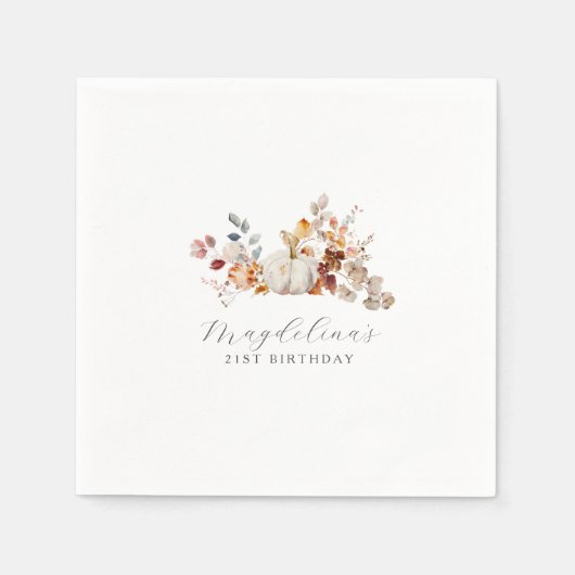 Serviette En Papier 21e anniversaire Citrouille blanc automne fleurs P (Devant)