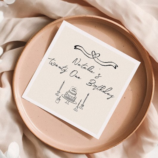 Serviette En Papier 21e Anniversaire de la boîte à gâteaux dessinés à