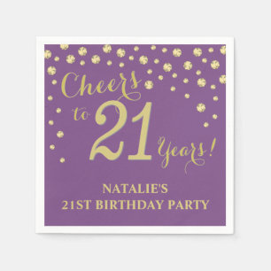Serviette En Papier 21e anniversaire de la fête du violet et du diaman