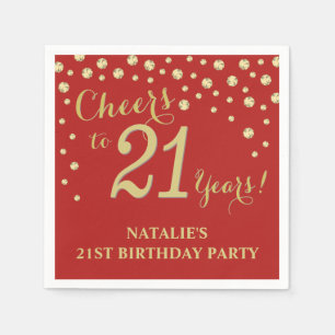 Serviette En Papier 21e Anniversaire de la fête Rouge et Diamant d'Or