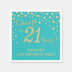 Serviette En Papier 21e anniversaire de mariage Turquoise et Gold Diam